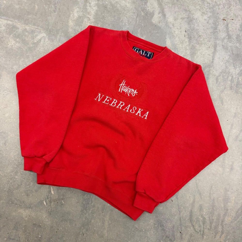 90s Mens Galt Sand Nebraska Huskers Embroidered Crewneck Sweatshirt Small